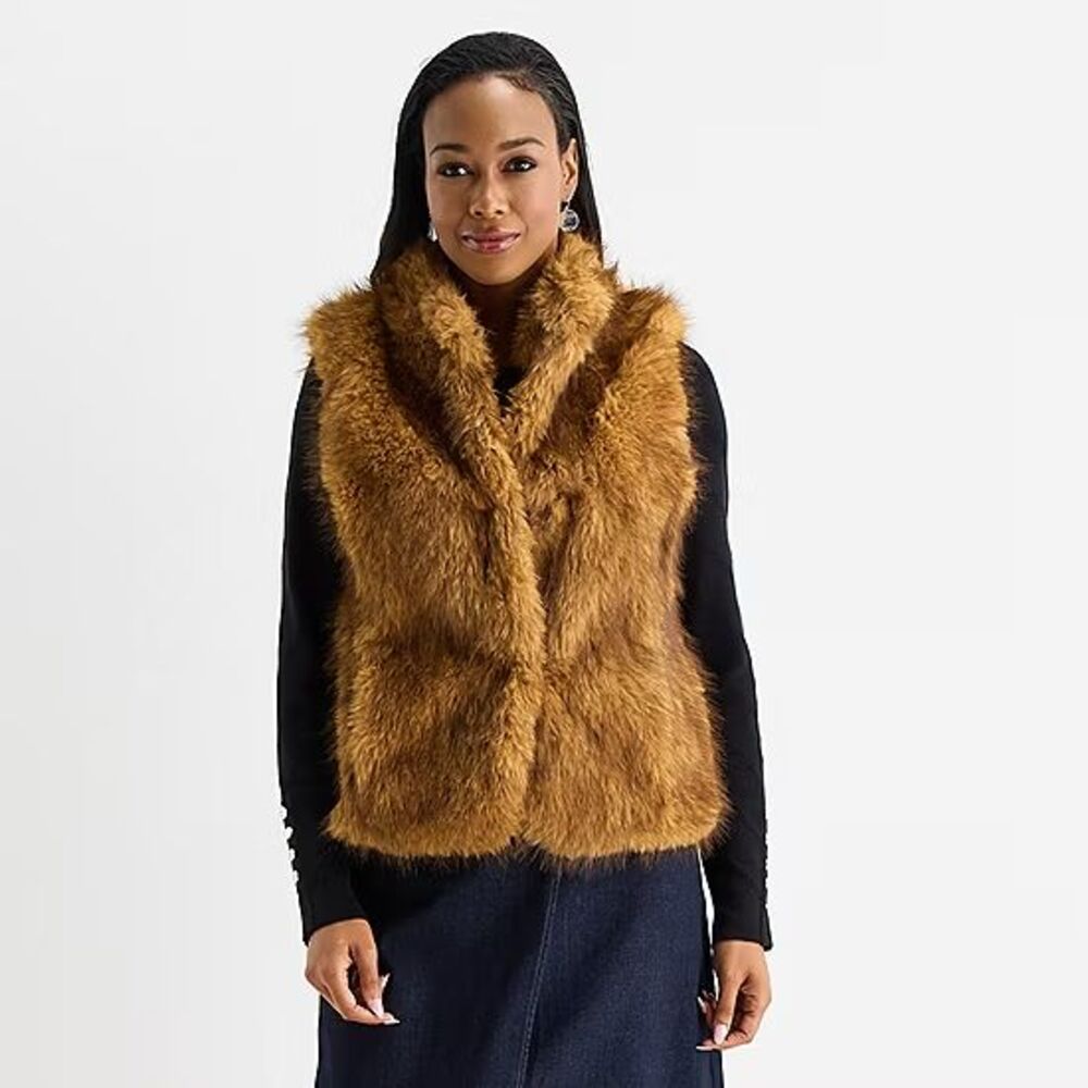 Liz Claiborne Stunning Faux Fur VEST Womens Size LARGE Sleeveless Open Front (L)